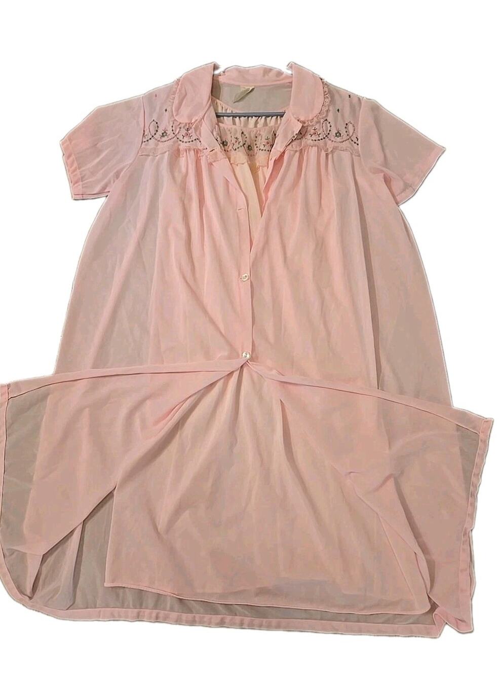Vintage 1960s Philmaid Pink Peignoir Set Nightgown Robe Womens L Nylon Lace